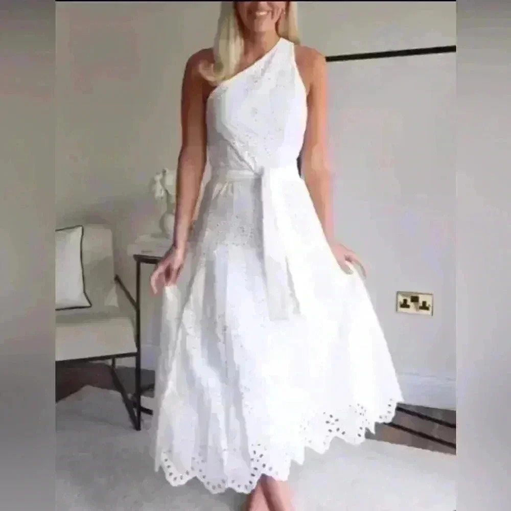 🔥🔥ZARA Asymmetric dress with embroidery oyster white - Picture 4 of 9